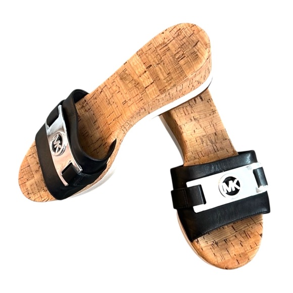 Michael Kors Shoes - Michael Kors MK logo Wedge slide Sandals Women's Sz 9m